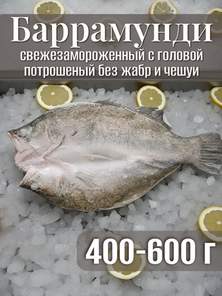 Баррамунди свежезамороженный с головой потрошеный без жабр и чешуи, Китай, 400-600 г